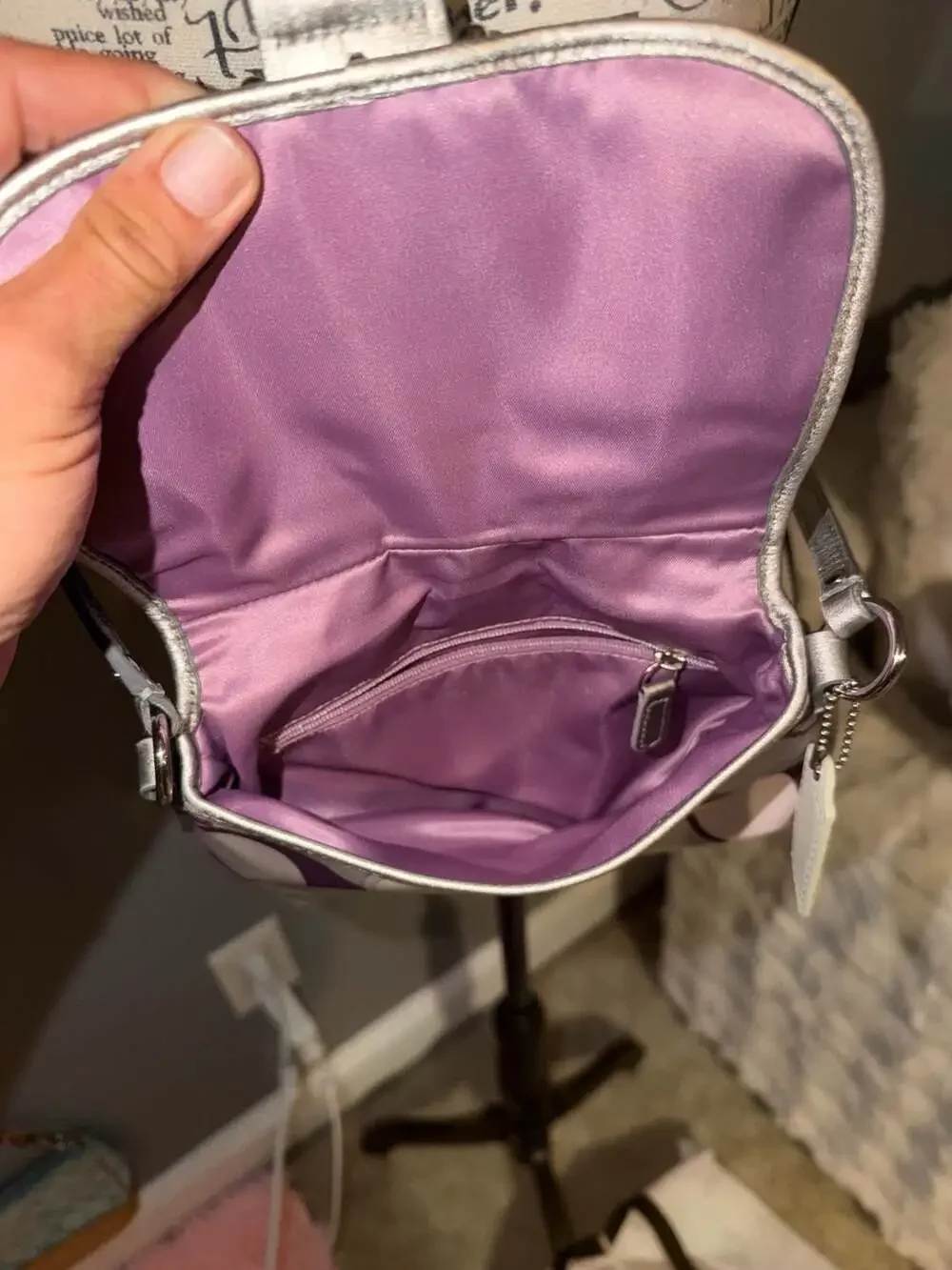 Coach Soho Signature C Satin Small Crossbody Bag in Purple and Silver